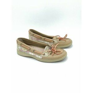 Sperry Top-Sider Beige Leather Loafers Pink Plaid Boat Shoes Women’s 7M